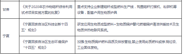 2020-2021年各省市生物(wù)質(zhì)鍋爐相關政策